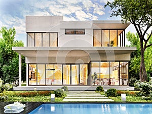 Modern house white with swimming pool