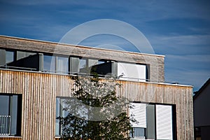 Modern house, with wooden cladding - wooden facade, wooden house,