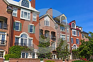 Modern houses facing Old Town Alexandria waterfront in Virginia, USA.