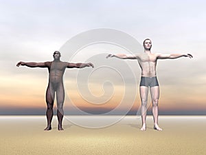 Modern human and erectus - 3D render
