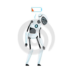 Modern Humanoid or Robotic Device with Iron Limbs Run Out of Charge Vector Illustration