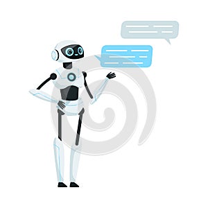 Modern Humanoid or Robotic Device with Iron Limbs Sending Message and Communicating Vector Illustration