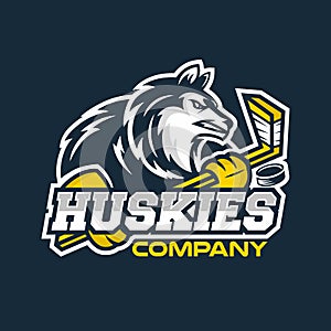 Modern Husky mascot logo hockey team. Vector illustration