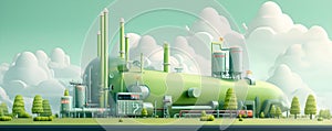 Modern hydrogen plant featuring green energy pipes for sustainable operations and transportation. Concept Green Technology,