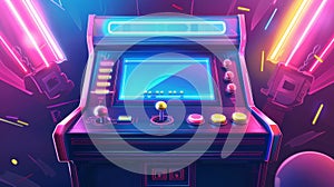 Modern illustration of arcade video game machine computer screen. Vintage design of an arcade video game machine with a