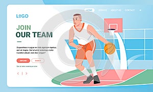 Modern Illustration Basket player character sport Landing Page Design for web page and app concept