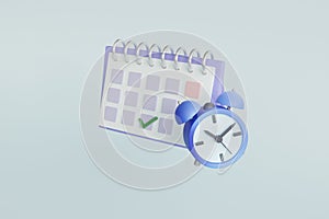 Modern illustration with blue 3d calendar for concept design. 3d timer. Calendar concept 3d illustration. Time management concept