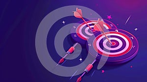 Modern illustration of a business target. The arrow is flying to the bullseye on a dart board. It symbolizes goals