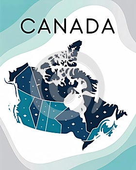 Canada Map Illustration with Provinces and Leafs