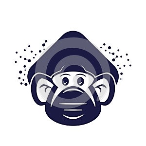 Modern illustration of a cartoon ape with mouth protection surrounded by viruses