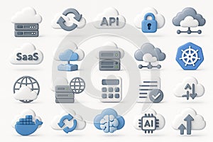 Cloud Computing Services A Set of 3D Rendered Cloud Icons Representing Modern Technology Solutions