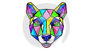 Vibrant Geometric Wolf Illustration on a Clean White Background Design.