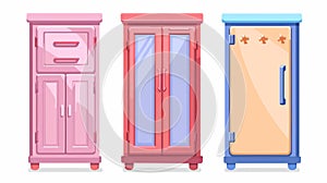 Modern illustration of a refrigerator with a freezer for storing drinks and fresh food. Isolated icon of a closet