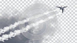 Modern illustration of a white plane condensation trail with a smoke cloud modern isolated on a transparent background