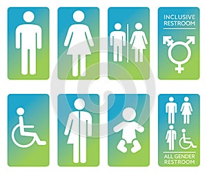 modern inclusive and all gender toilet restroom icons symbol set