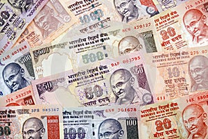 Modern Indian Rupees Paper Currency Arrangement