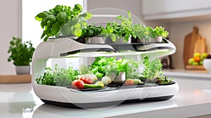 Modern Indoor Hydroponic Plant Growing System in Kitchen