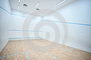 Modern indoor squash court interior in white colors copy space
