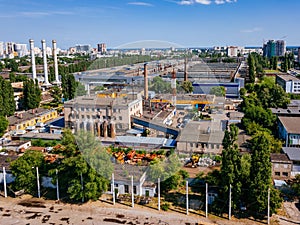 Modern industrial area, aerial view from drone