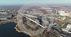 Modern industrial building exterior with aerial view, Gray industrial building from above