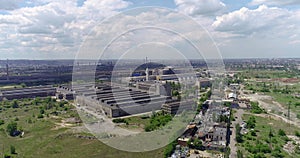 Modern industrial building exterior with aerial view, Gray industrial building from above