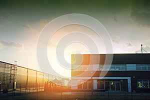 Modern industrial building over blue sky