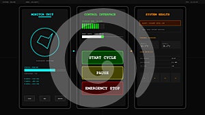 Modern industrial control panel interface displaying system health and machine toolpath status