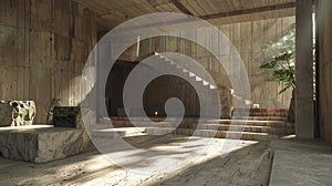 Modern Industrial Elegance. Brutalist Architecture Wallpaper Interior Design Concept