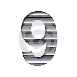 Modern industrial font. The digit nine, 9 cut out of paper on the background of industrial ventilation grates or blinds. Set of