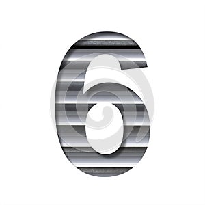 Modern industrial font. The digit six, 6 cut out of paper on the background of industrial ventilation grates or blinds. Set of