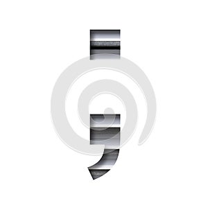 Modern industrial font. Punctuation marks dot and comma cut out of paper on the background of industrial ventilation grates or