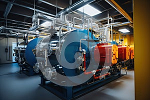 Modern industrial gas boiler room equipped for heating