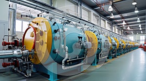 Modern industrial gas boiler room equipped for heating process