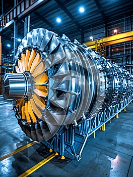 Modern Industrial Gas Turbine Engine for Electricity Generation Inside Power Plant