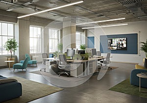 Modern Industrial Office Workspace Design photo