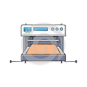 Modern industrial printer with large format flatbed printhead for professional output projects