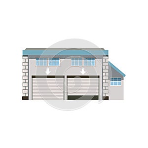 Modern industrial unit with roller doors, warehouse or garage building vector Illustration