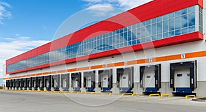 Modern Industrial Warehouse Building with Loading Docks and Red Facade logistics distribution
