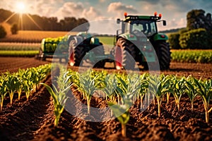 Modern industrialized agriculture using technology, agritech farming of crops