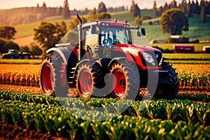 Modern industrialized agriculture using technology, agritech farming of crops photo