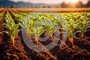 Modern industrialized agriculture using technology, agritech farming of crops photo
