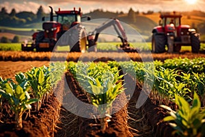 Modern industrialized agriculture using technology, agritech farming of crops photo