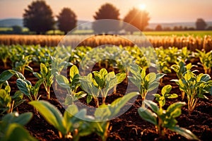 Modern industrialized agriculture using technology, agritech farming of crops photo