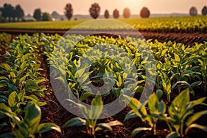 Modern industrialized agriculture using technology, agritech farming of crops photo