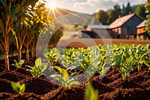 Modern industrialized agriculture using technology, agritech farming of crops photo