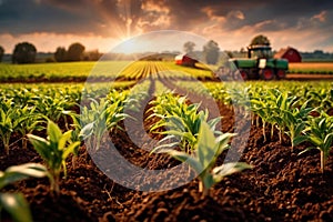 Modern industrialized agriculture using technology, agritech farming of crops photo