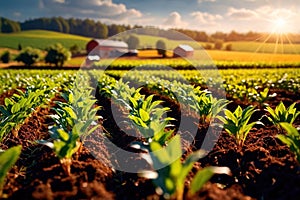 Modern industrialized agriculture using technology, agritech farming of crops photo