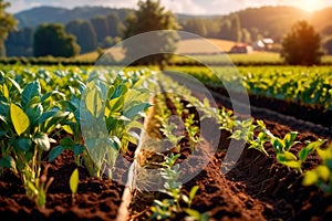 Modern industrialized agriculture using technology, agritech farming of crops photo