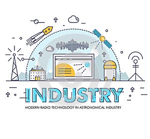 Modern industry thin block line flat icons and composition