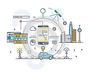 Modern industry thin block line flat icons and composition